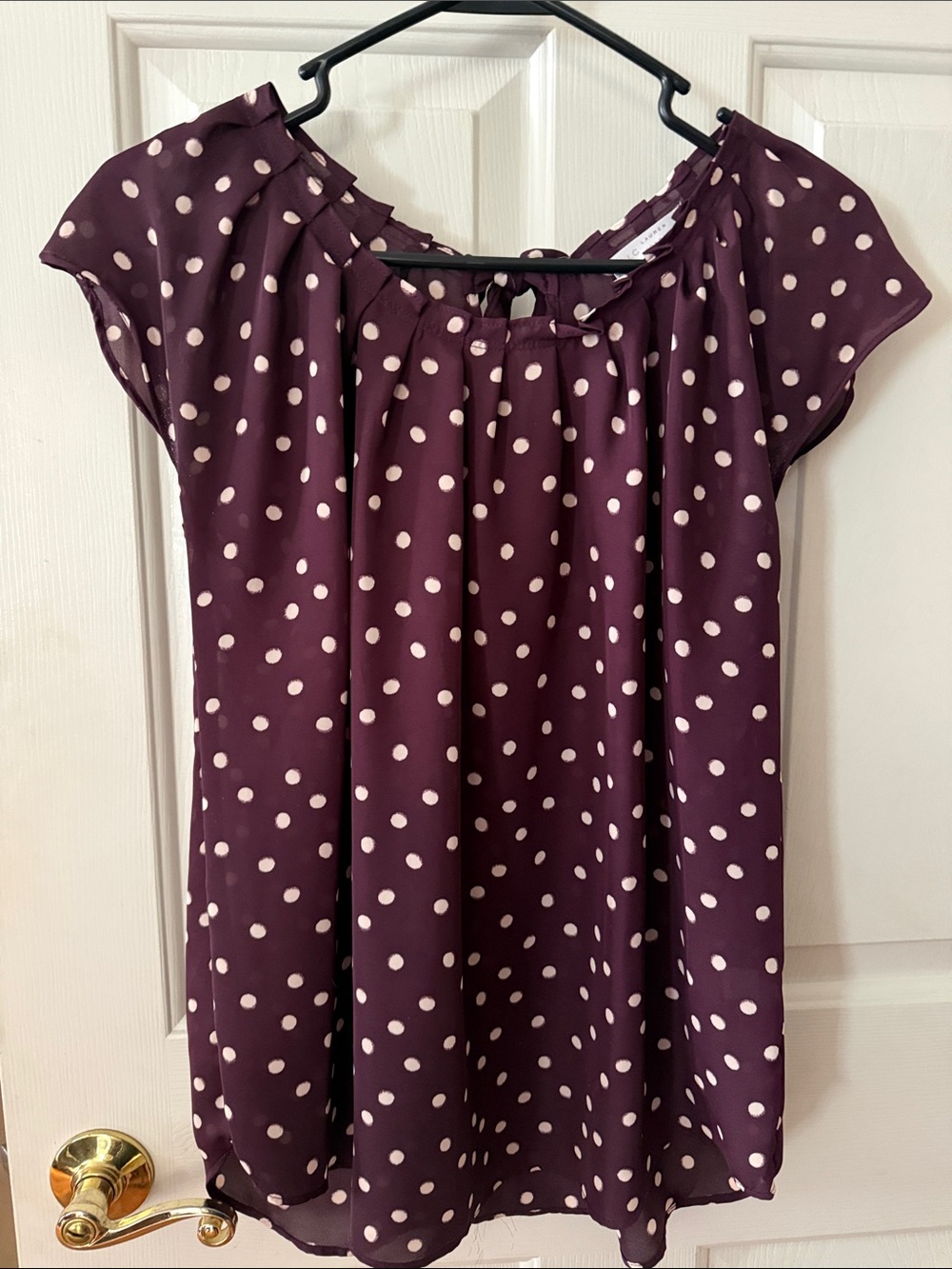Lauren Conrad Women’s Polka Dot Purple Blouse with Cap Sleeves